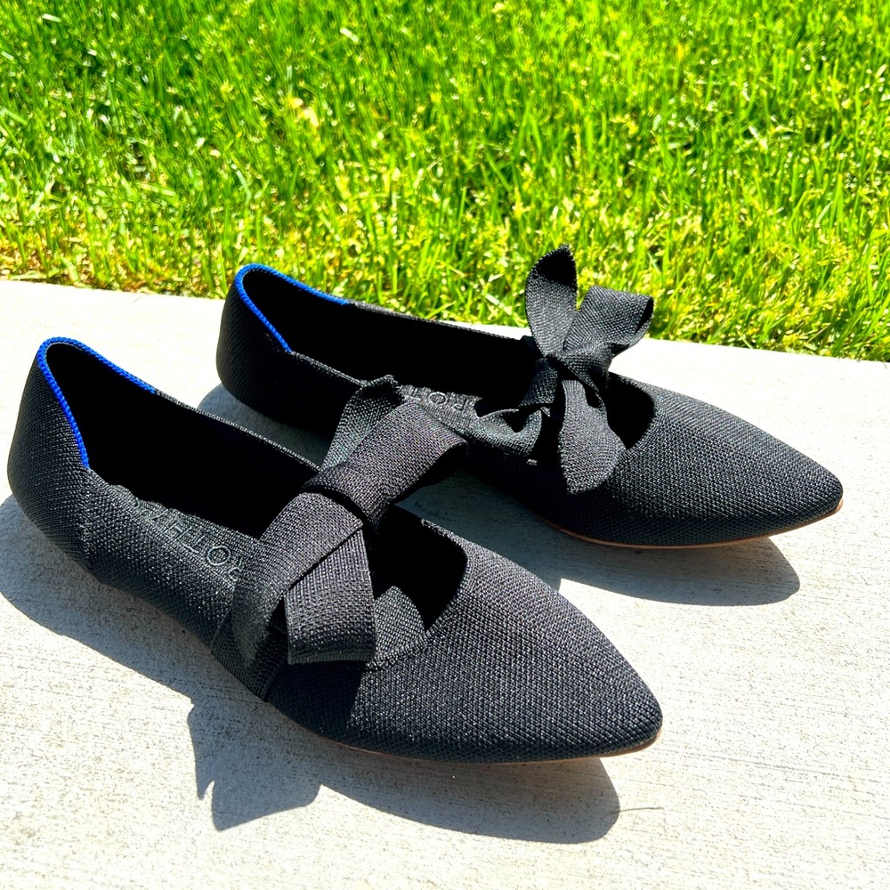 Rothy's Black Pointed Toe Loafers with Bow
